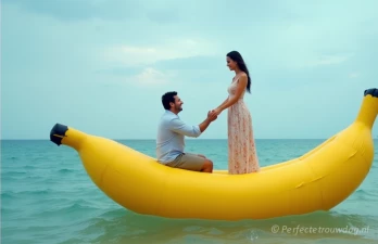 Trouwen op een drijvende banaan