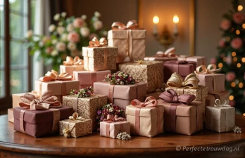 Een tafel met cadeaus voor het bruidspaar