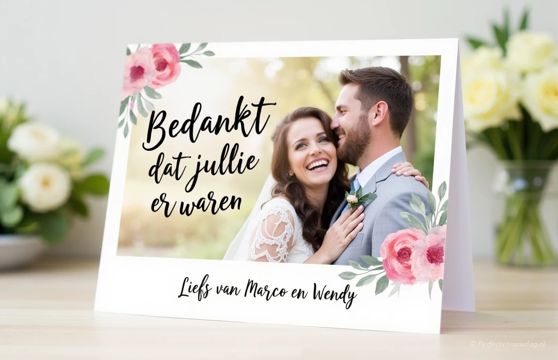 Bedankkaartje voor bruiloft met de tekst bedankt dat jullie er waren