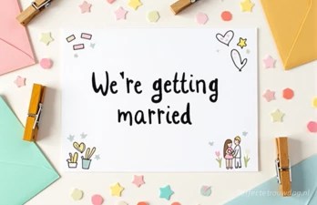 Trouwkaart met de tekst "We're getting married" om als uitnodiging naar je gasten te versturen