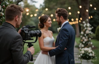Een videograaf maakt een professionele video bij een bruiloft.