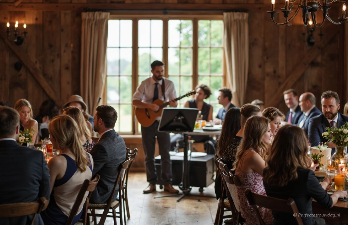 Gezellige muziek op de achtergrond van trouwreceptie