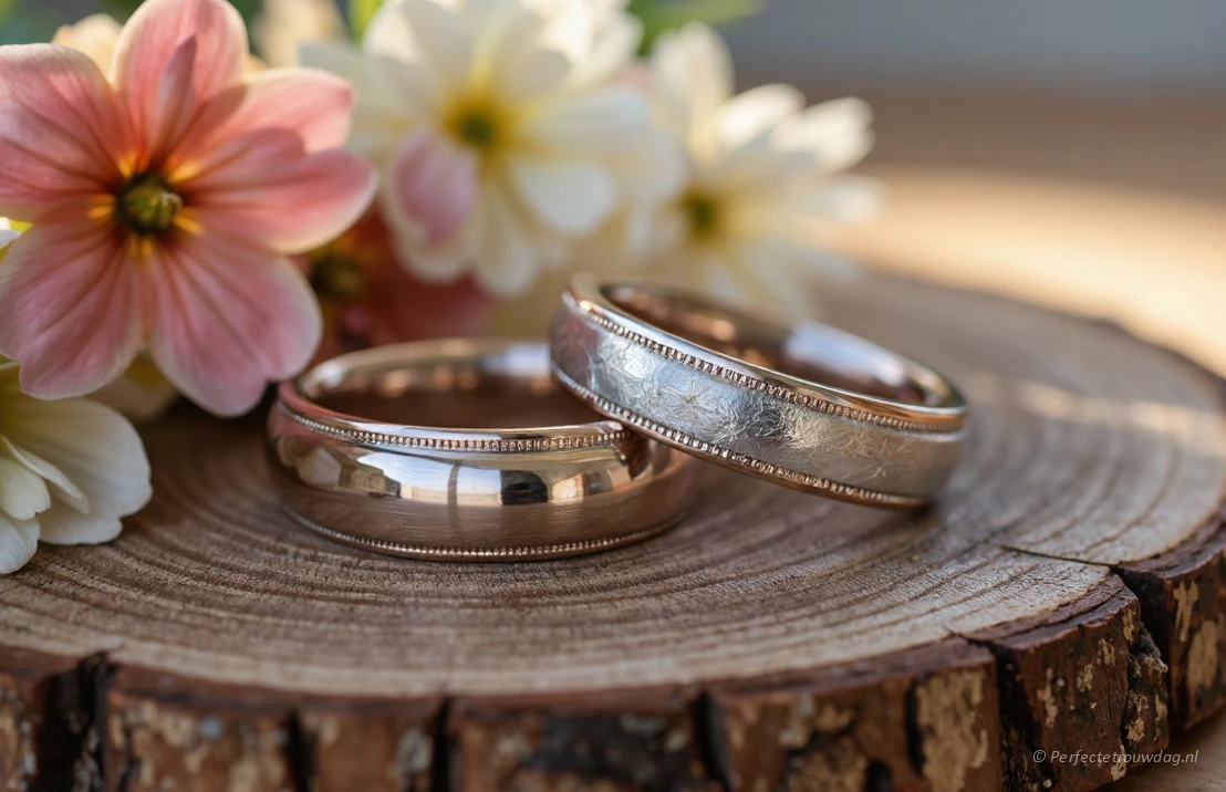 Een koppel heeft de trouwringen klaargelegd voor het grote moment