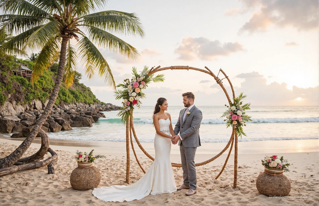 Een stel gaat in het buitenland trouwen op het strand